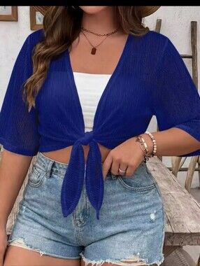 Shein Curve Cropped Tie Front Top